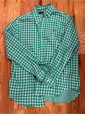 Ralph Lauren Green and White Gingham Button-Down Shirt